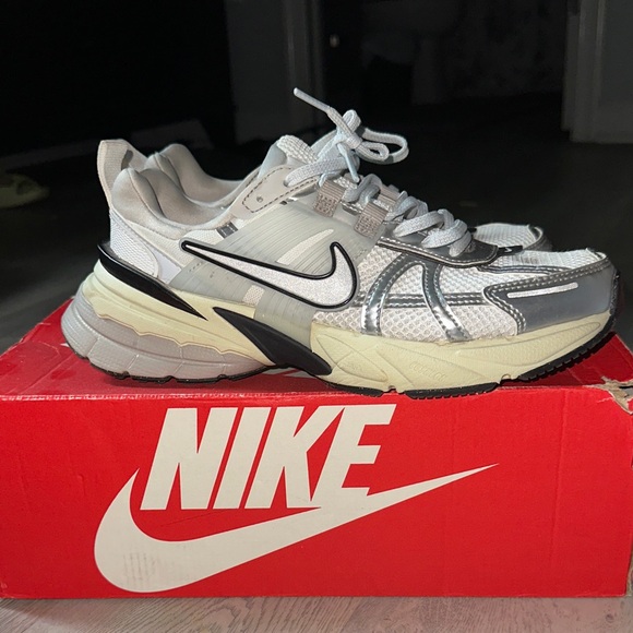 Nike Women’s Metallic Silver and Beige Sneakers - Picture 1 of 4